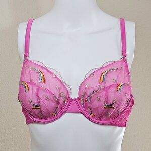Playful Promises Coccinelle Shooting Star Pride Embroidery Bra, Pink / Rainbow